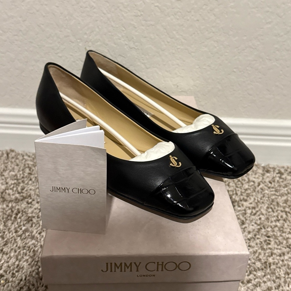 Jimmy Choo Black Croc Women's Ballet Flats